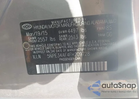 2015 Hyundai Sonata Sport/Limited z USA, uszkodzony, nr VIN 5NPE34AF4FH209728